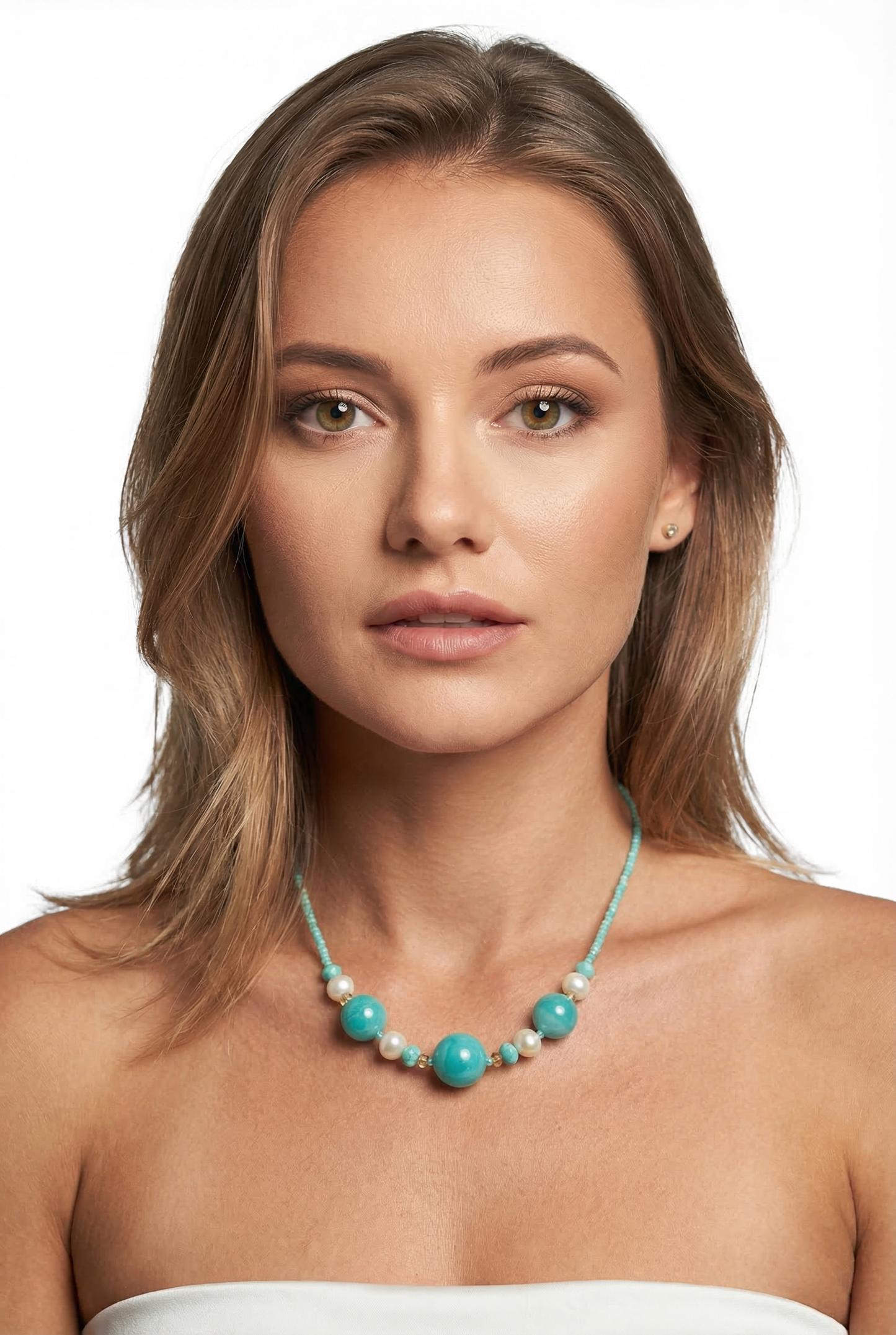 Amazonit Kette mit Perle & Opal