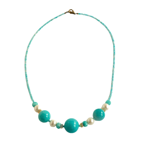 Amazonit Kette mit Perle & Opal