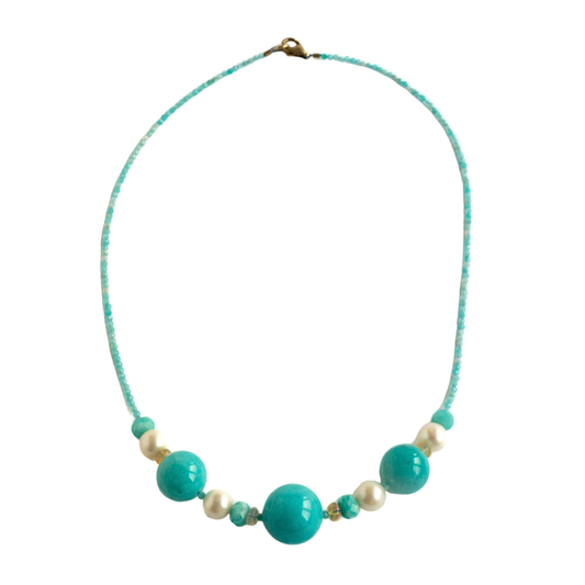 Amazonit Kette mit Perle & Opal