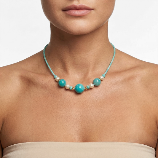Amazonit Kette mit Perle & Opal