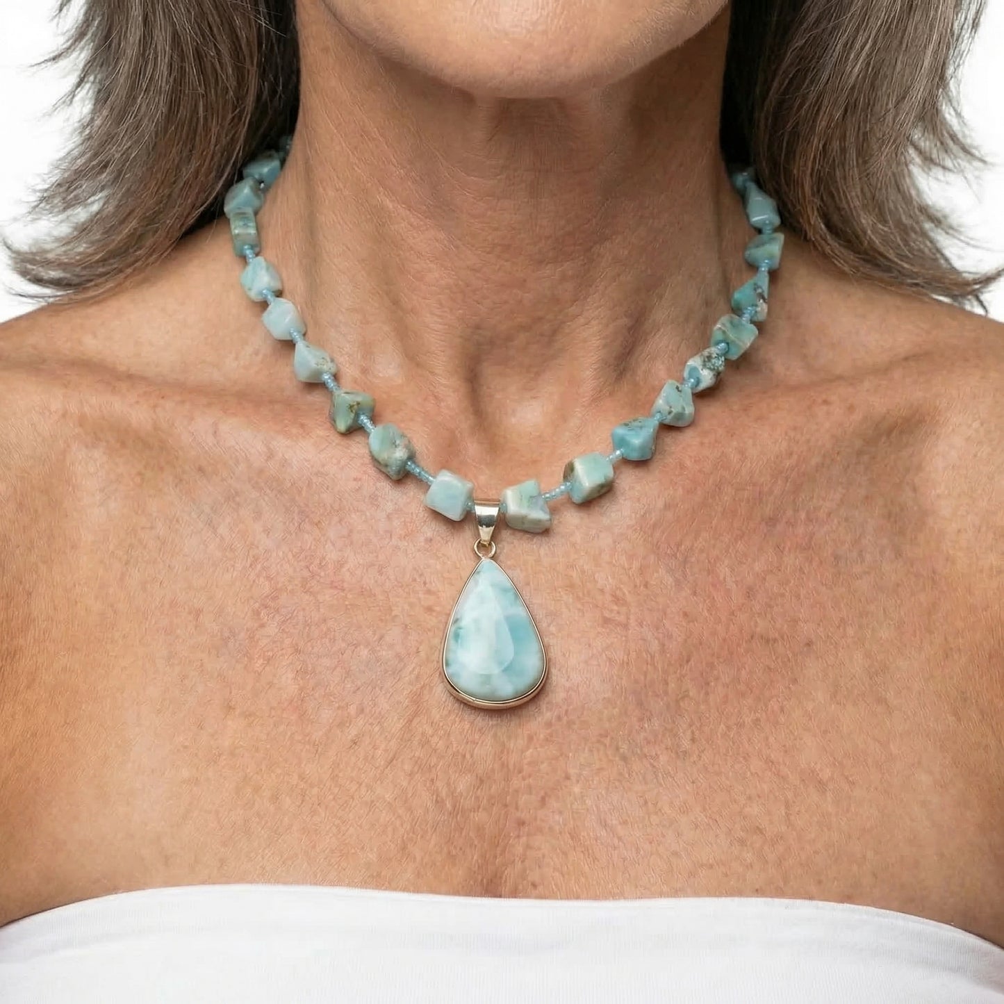 Larimar Edelsteinkette mit Anhänger